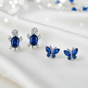 Blue and Silver Turtle and Butterfly Earrings Bundle